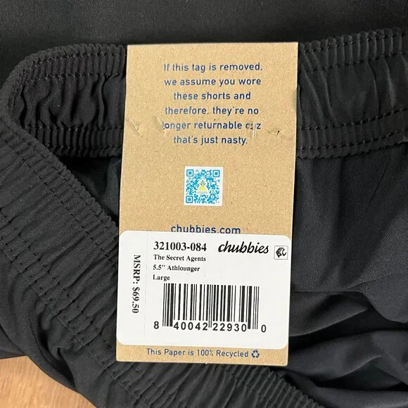 NEW Chubbies The Secret Agents Athlounger Black Workout Sport Shorts Sz L - Picture 5 of 11